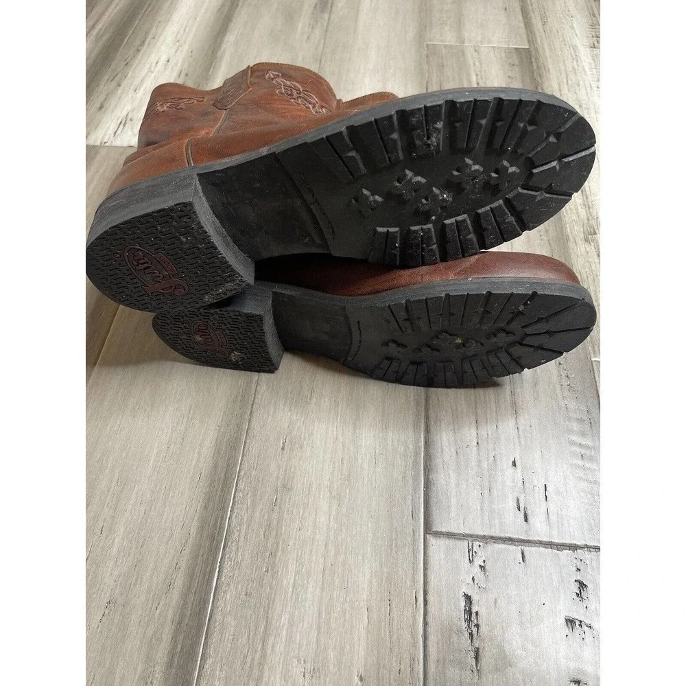 Men's Justin Leather Cowboy Boots Embroidered Round Toe Brown Size 10